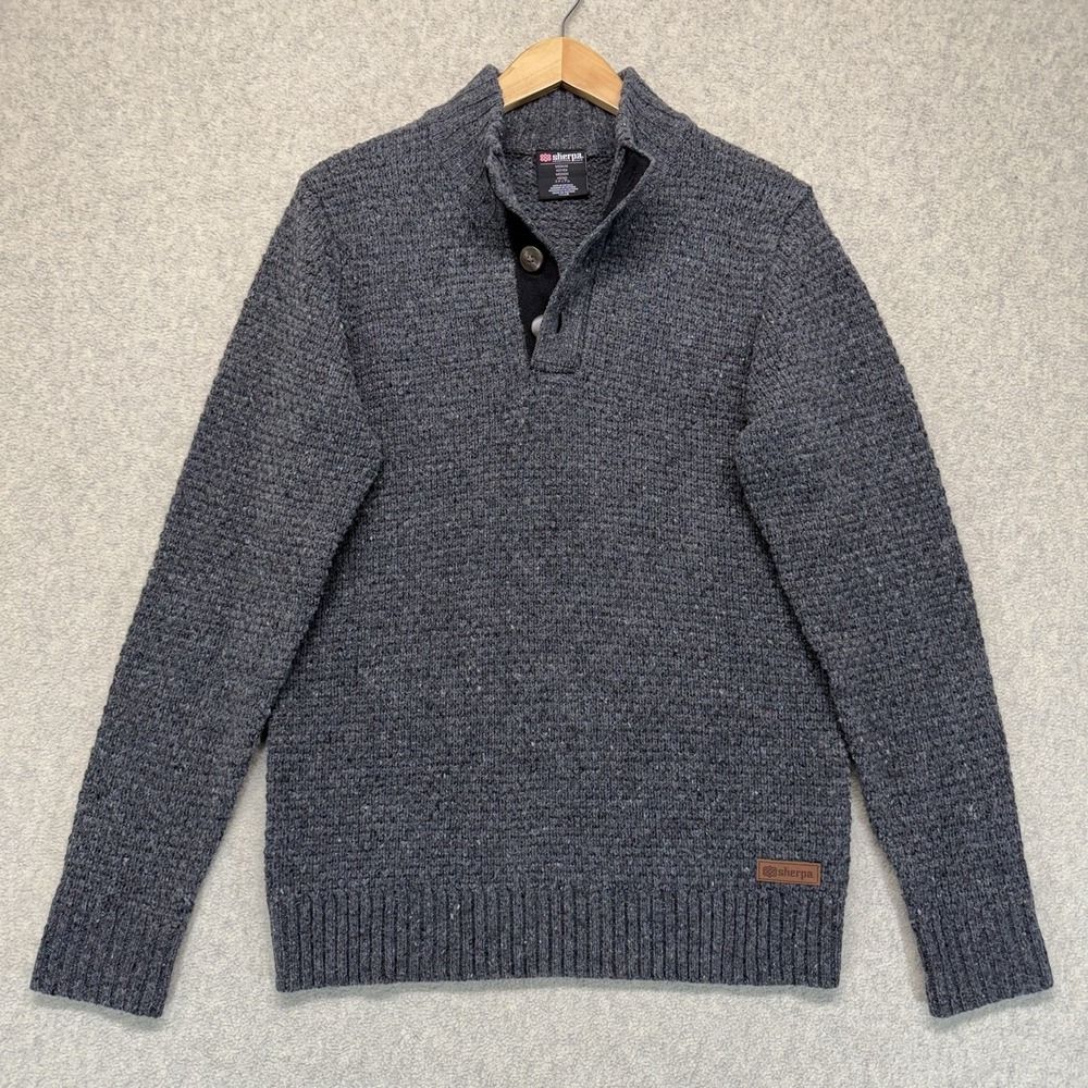 Sherpa Adventure Gear‎ Mens M 100% Merino Wool Henley Sweater Gray Pullover